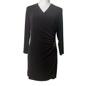 CHICO'S Travelers Embellished Black Faux Wrap Dress - Size Small